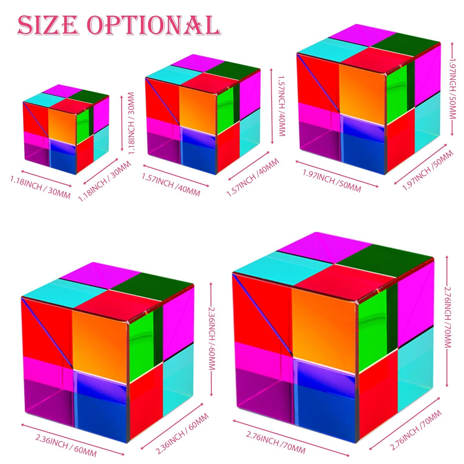 Rainbow Crystal Cubes Figurines Gifts Cube Glass Color Cube Prism for Home Decor