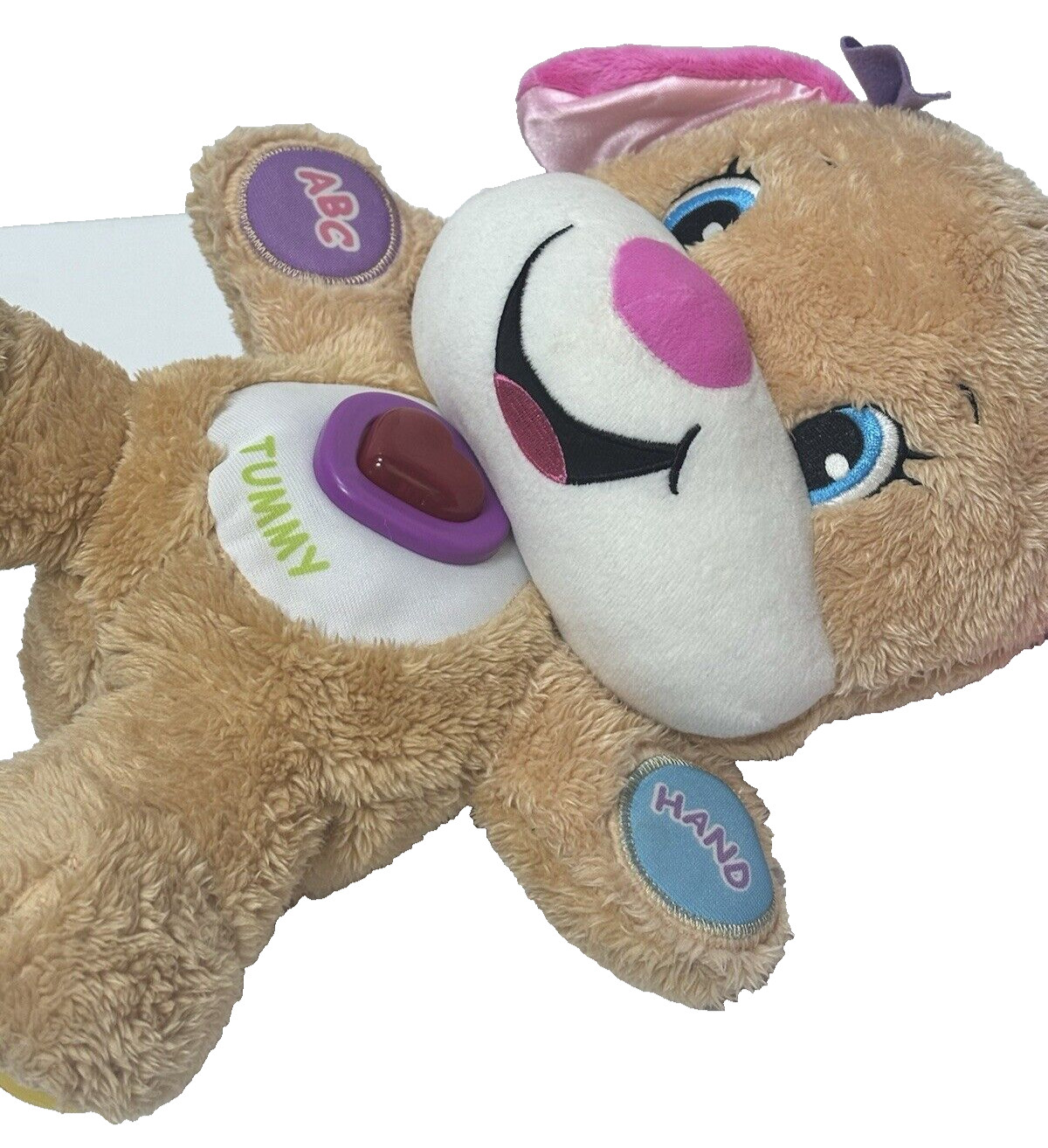 Fisher Price ABC Baby Plush Bear: Interactive Learning Talking Tummy Musical Toy