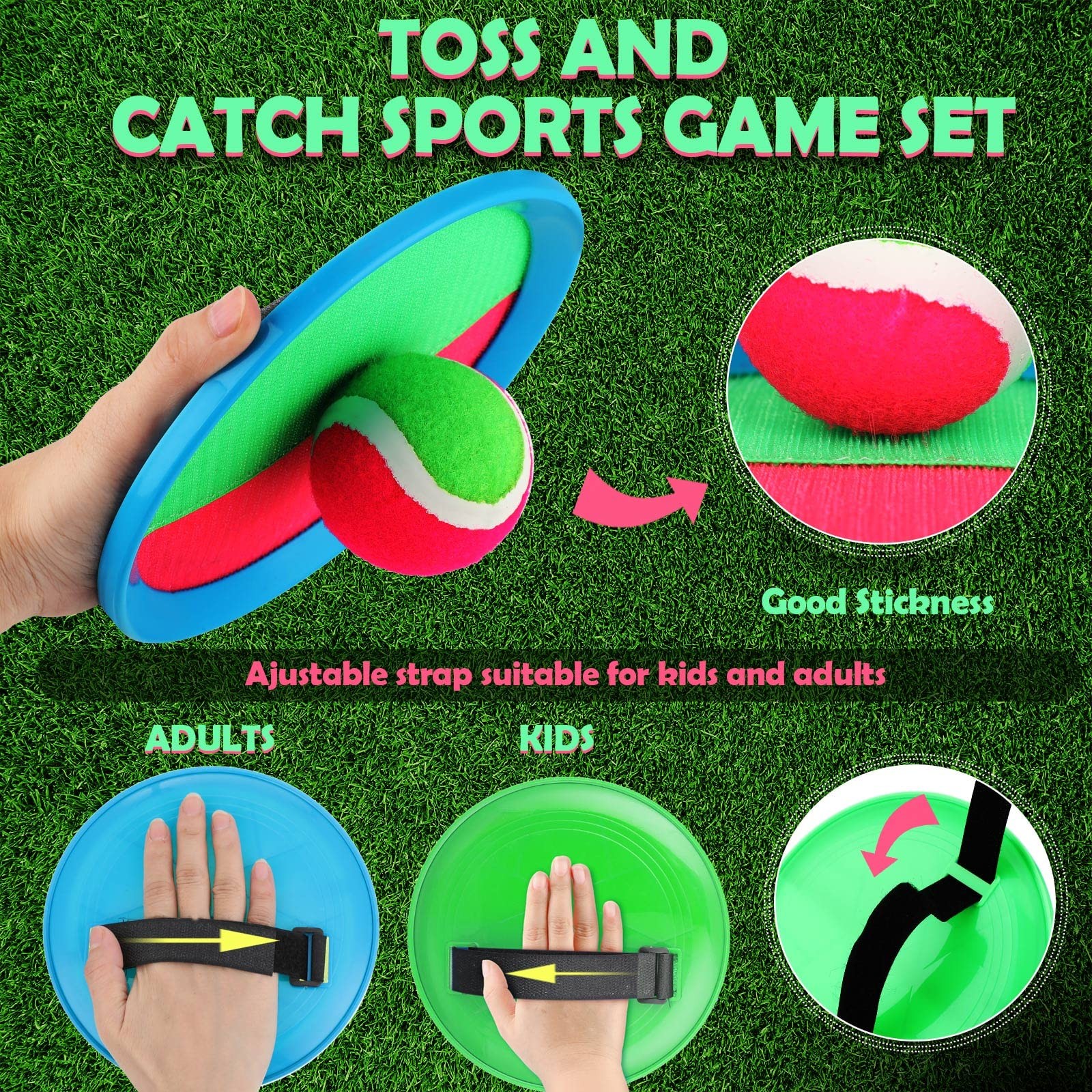 Charniol Kids Toys Toss and Catch Game Set Medium, Blue Green, Pink Green