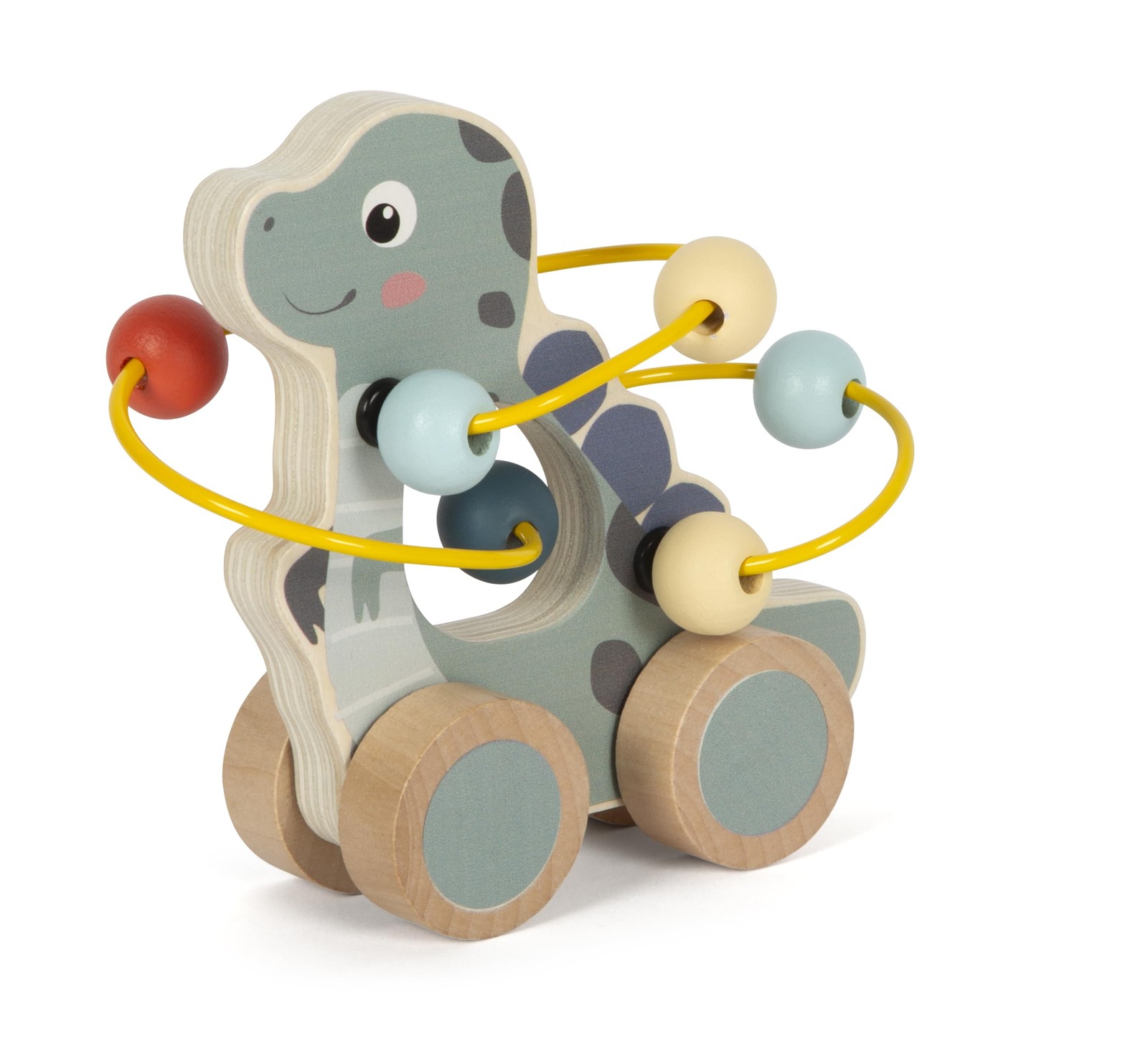 small foot Push-Along Toy with Bead Maze Dino, Made of FSC 100%-Certified Wood,