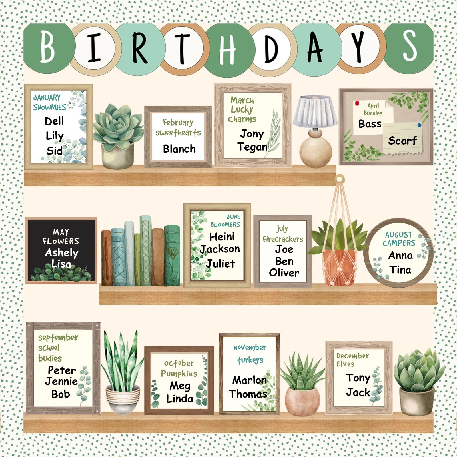 Eucalyptus Birthday Bulletin Board Set for Classroom, Birthday Chart for Clas…