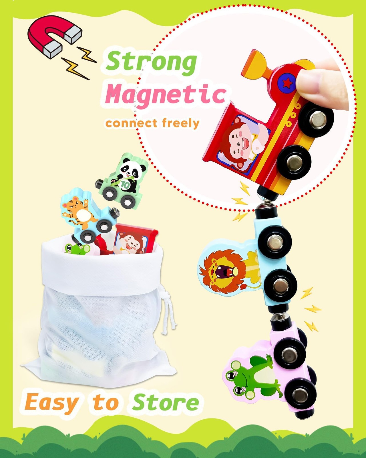 11 Pcs Magnetic Train Set Montessori Toys for 1 2 3 Years Old Toddlers Boys G…