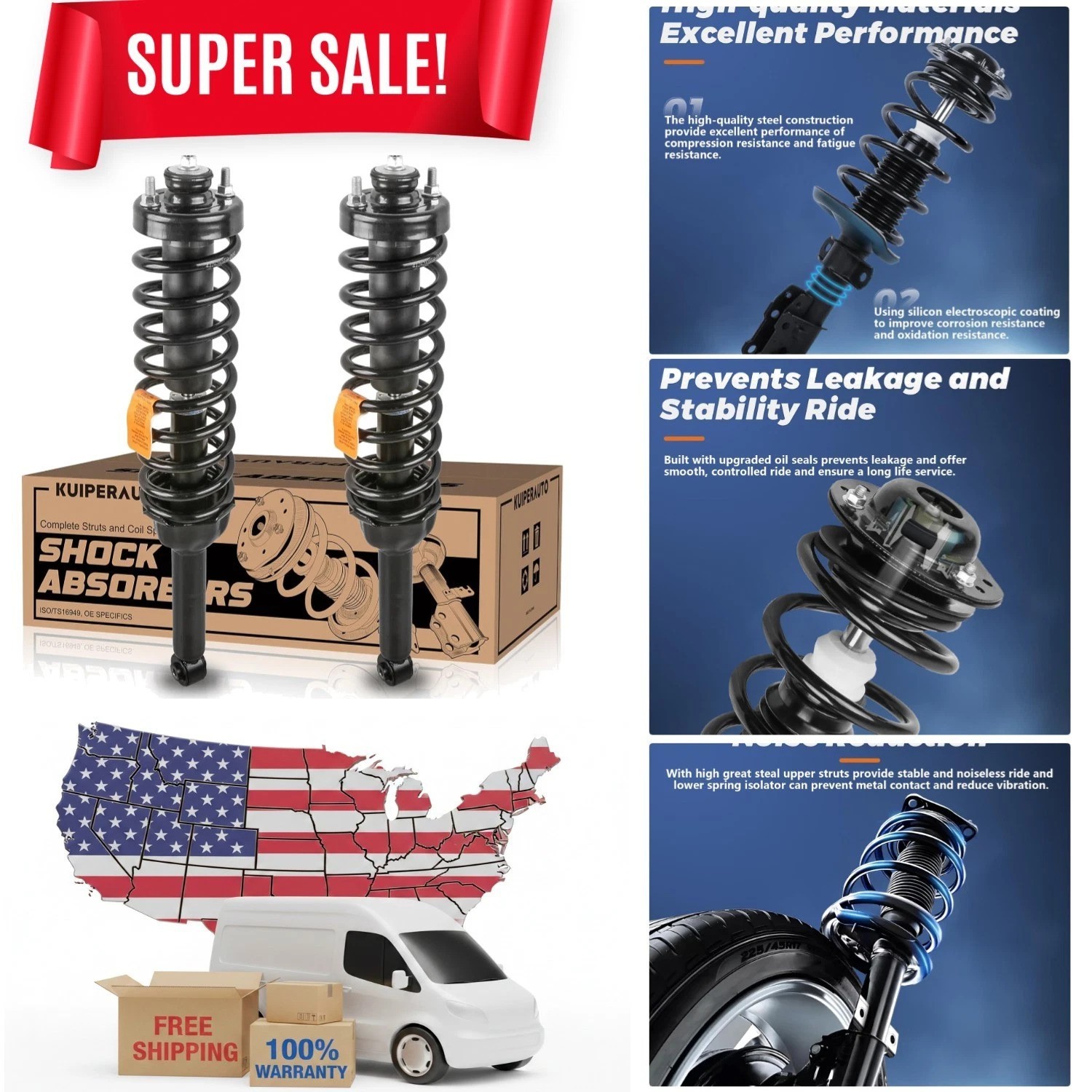 Rear Complete Struts shocks Assembly w/Coil Spring 171325 181325 Compatible for