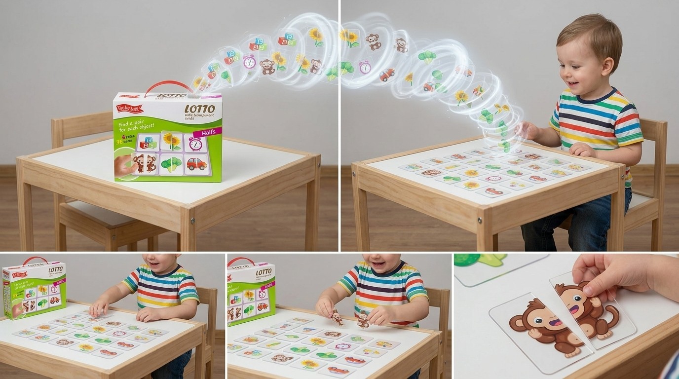 LOTTO with Transparent Flash Cards Halfs for Toddlers Age 3+ Years