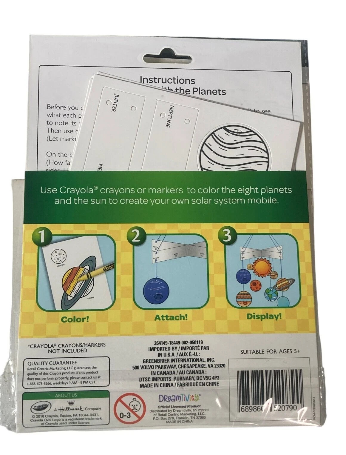 Lot of 5 Crayola Solar System Mobile Kit Creative Classroom Teaching