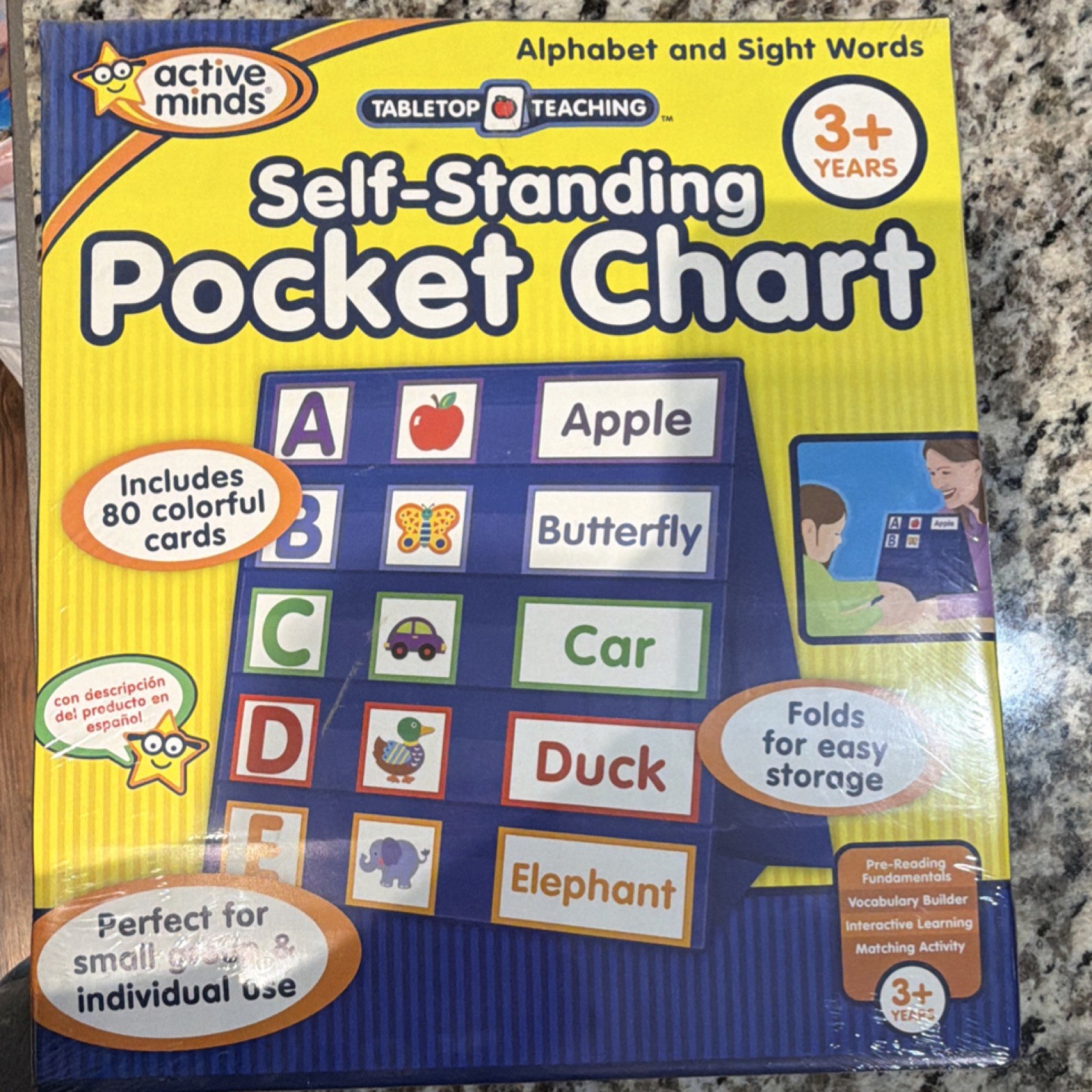 Active Minds Self-Standing Pocket Chart Alphabet & Sight Words for Kids 3+ Years