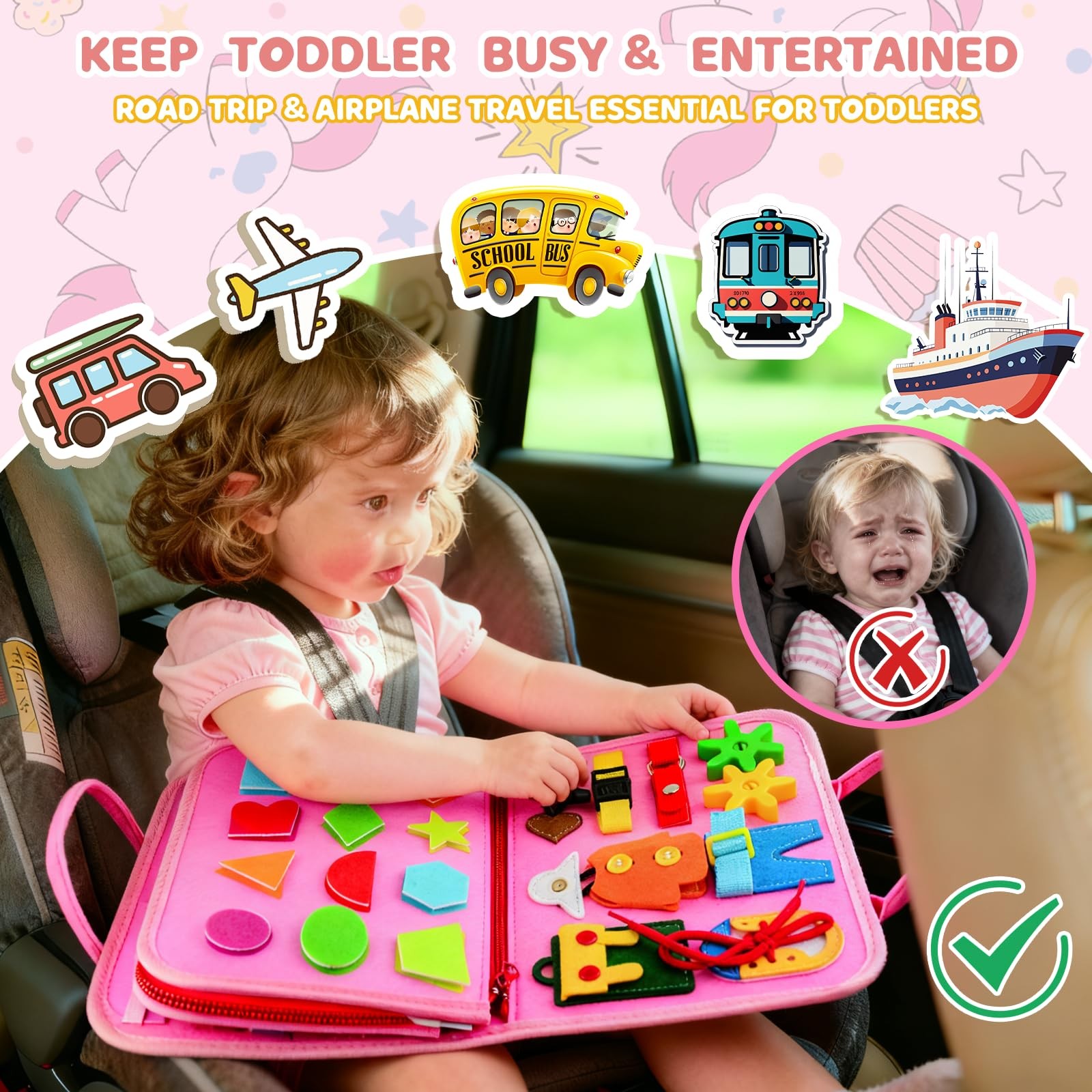 Toddler Busy Board Montessori Toys, 10.89 x 8.78 x 2.09 inches, Pink