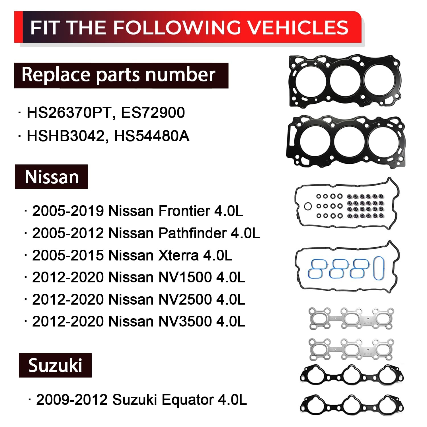 HS26370PT Head Gasket Set with Bolts Compatible with Nissan Frontier
