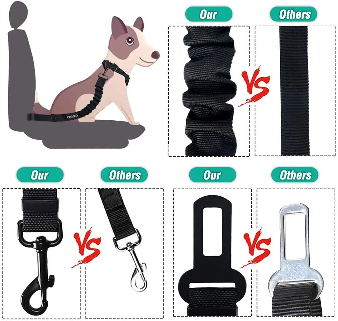 COOYOO Dog Seat Belt,3 Piece Set Retractable Dog Car Harness Adjustable Dog Seat