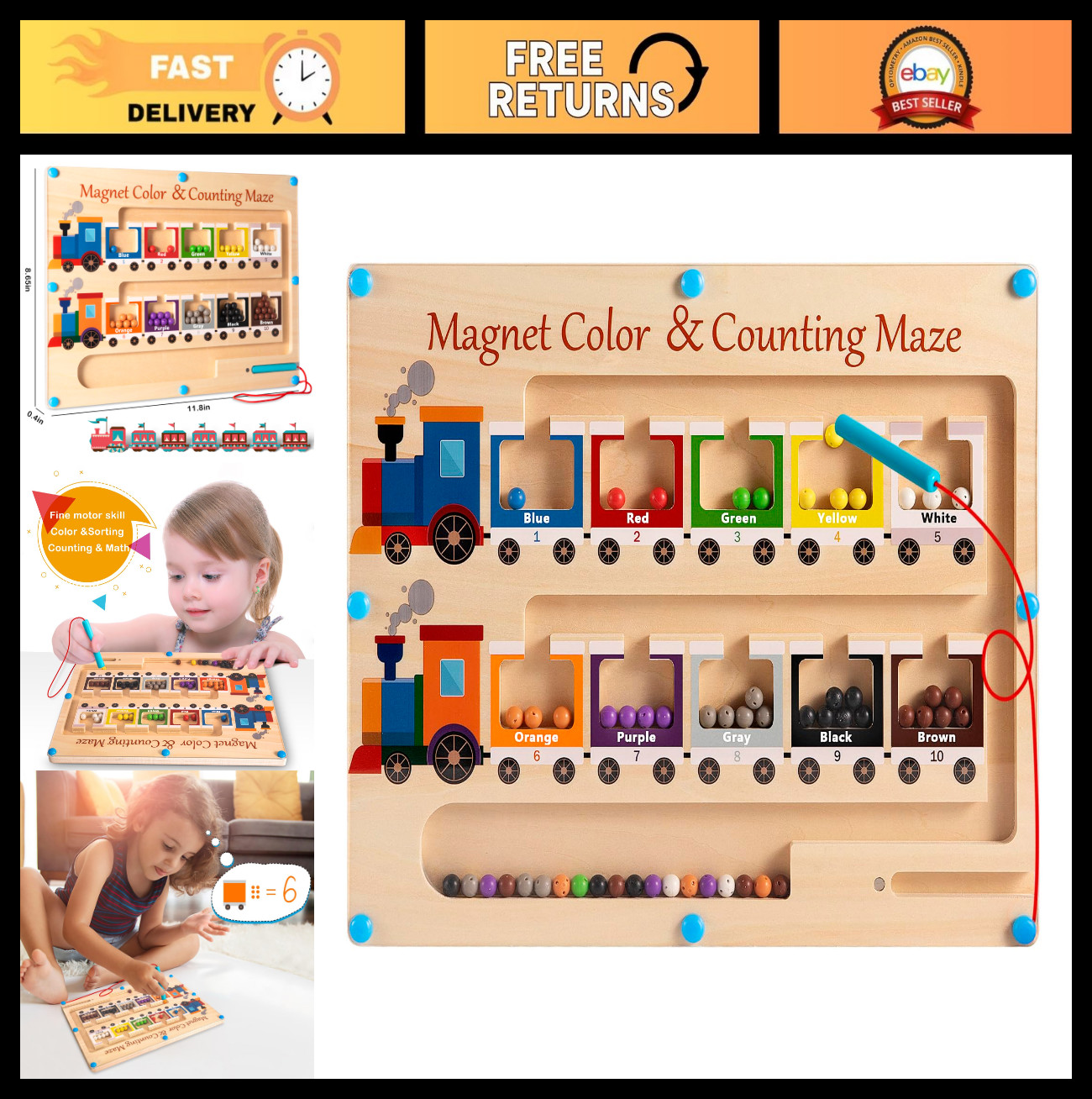 Magnetic Color & Number Maze Board – Montessori Fine Motor Skills Toy for 3-4Y K