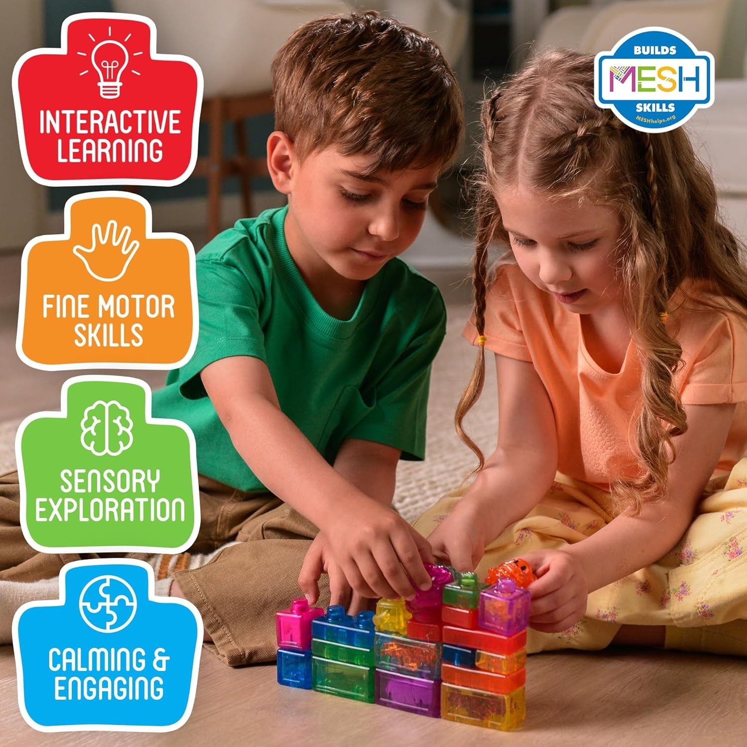 Jelly Blox Classic Castle Set 45pcs Toddler Building Blocks Sensory Toys Ages 2+
