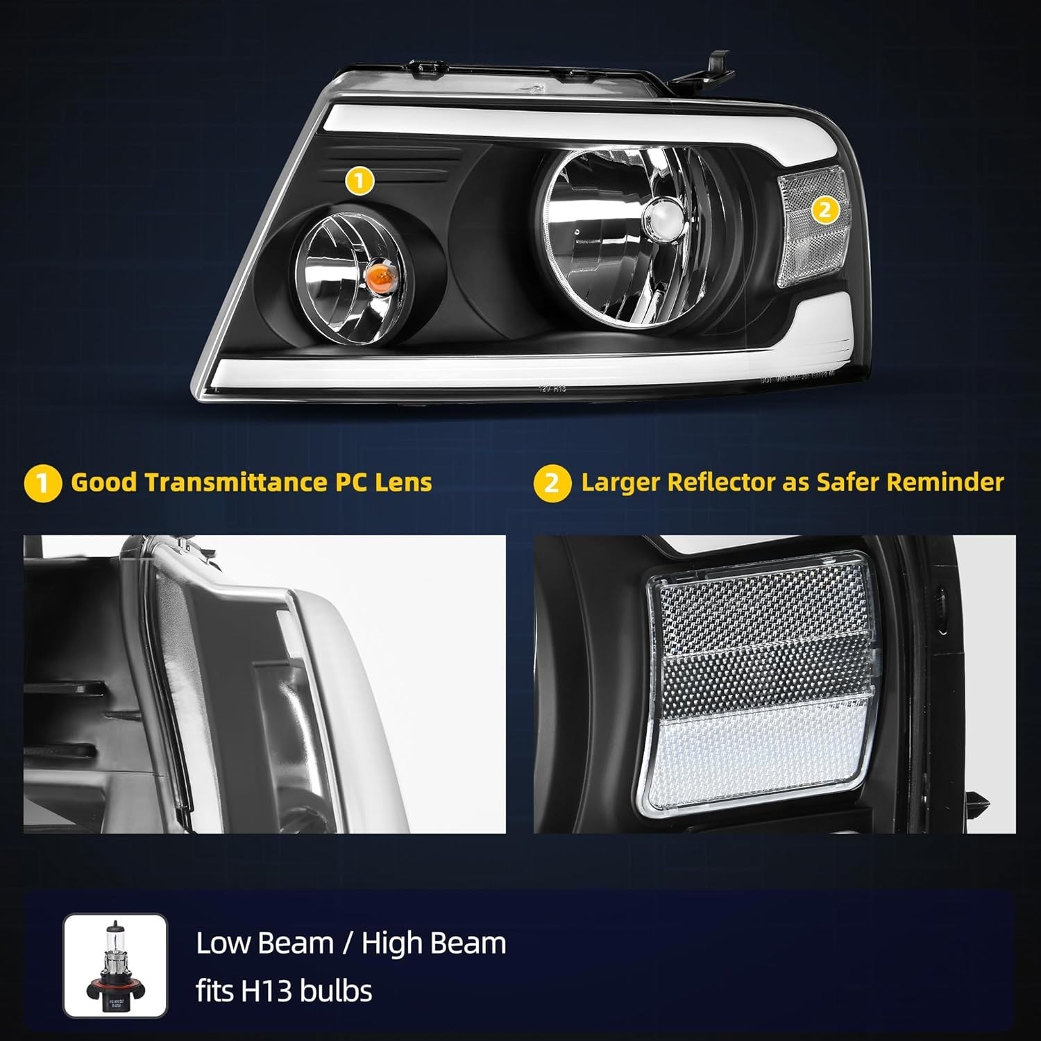 Headlights Assembly Compatible with 2004 2005 2006 2007 2008 Ford F-150 Headlam
