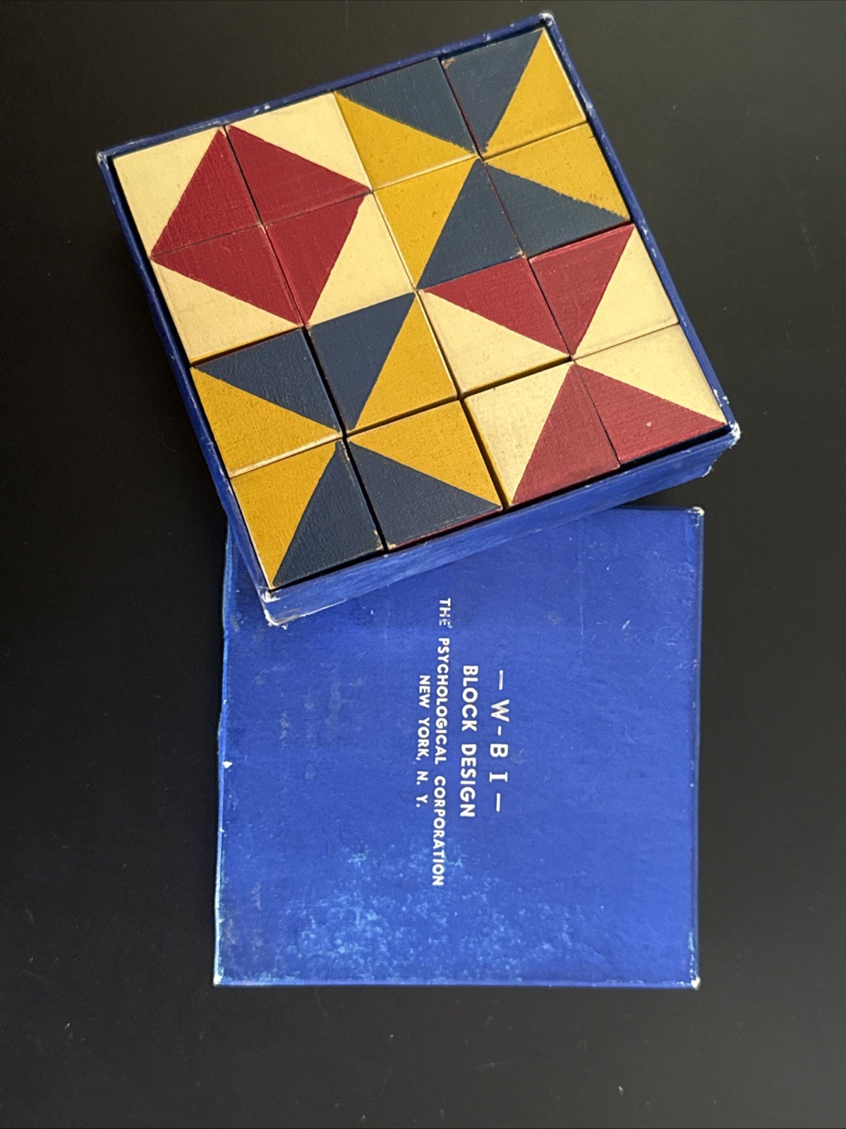 Vintage WBI Block Design Test – 16 Blocks – Kohs Style Wechsler IQ Test w/Box