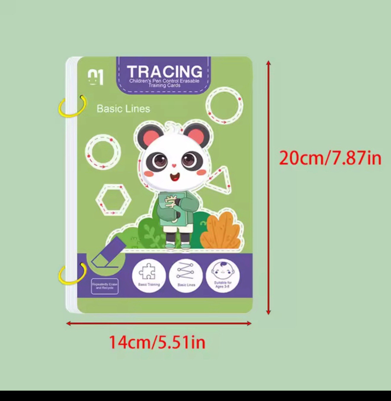 Tracing Pen Control Erasable Training Cards Panda Numbers & Letters Ages 3-8