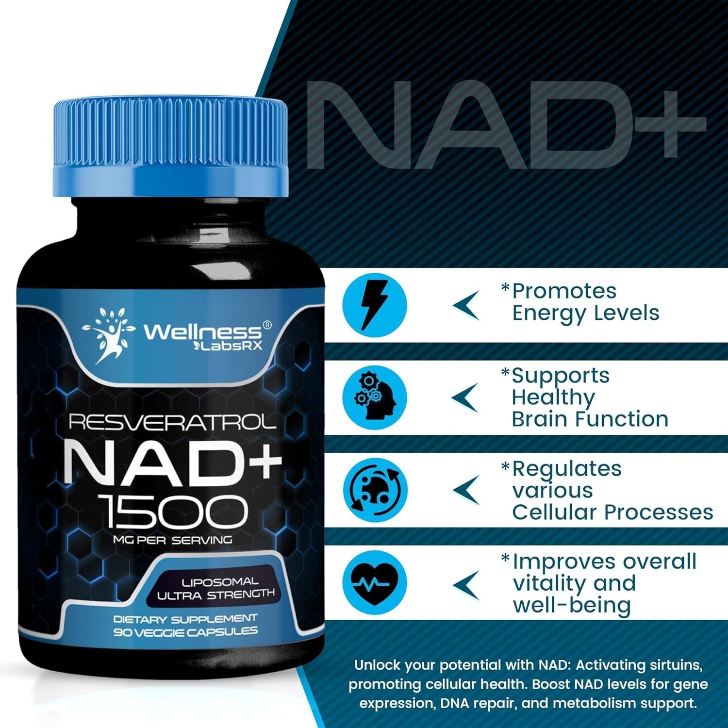 NAD Supplement, 1500mg – Liposomal NAD+ Supplement with Resveratrol, NAD Plus