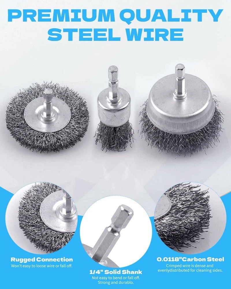 60 Pack Rocaris Carbon Steel Wire Wheel Brush Set – Cup, Wheel, and Pen Brushes