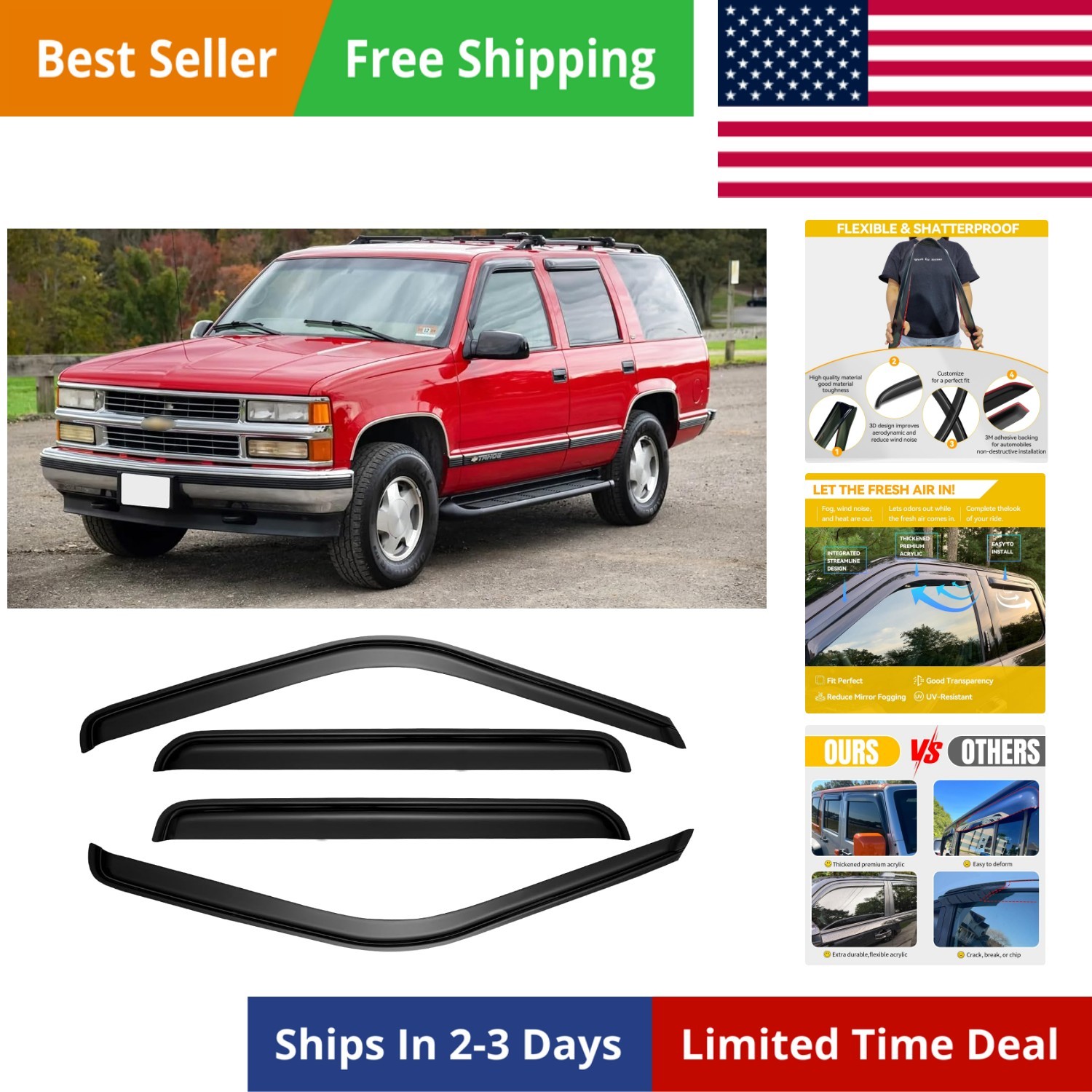 Window Visors for 1995-2000 Tahoe/Yukon, 1992-1999 Suburban, Chevy/GMC C/K 15…