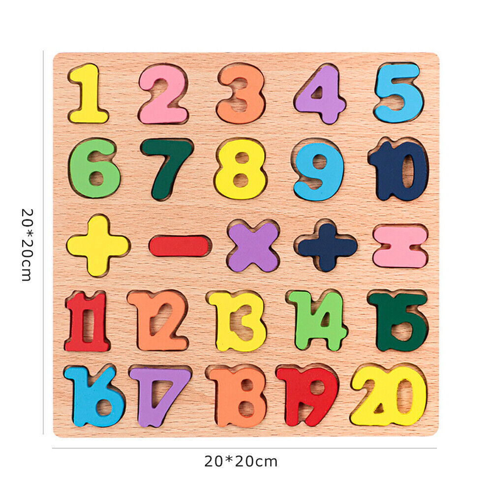 Wooden Alphabet Letters Numbers Learning Educational Jigsaw Puzzle Kids Baby Toy
