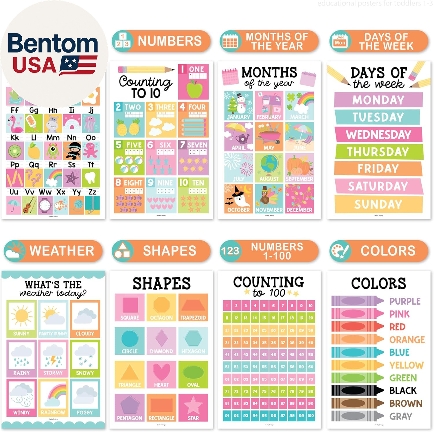 16 Educational Posters for Classroom Must Haves – Laminated Pre-K Posters for To