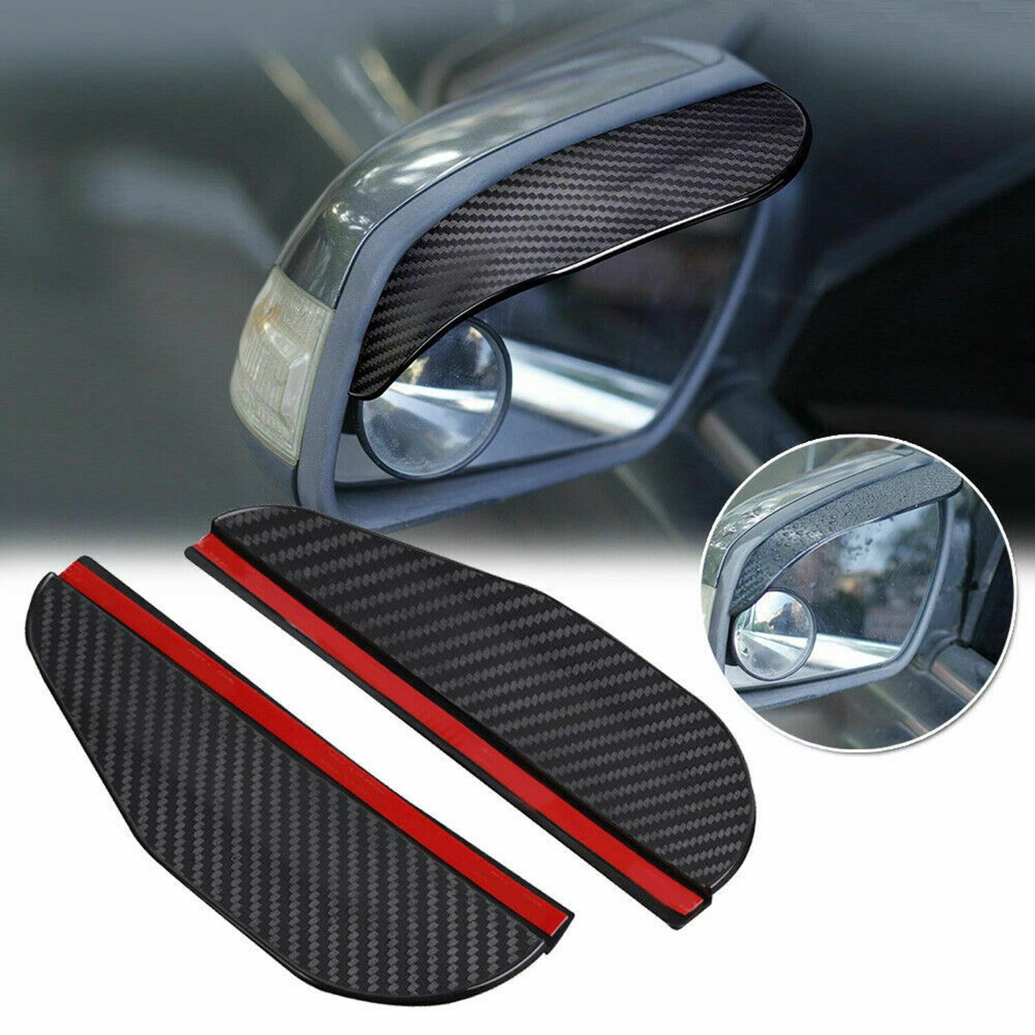2x Carbon Fiber Black Mirror Rain Visor Guard Cover For Car Exterior Accessories
