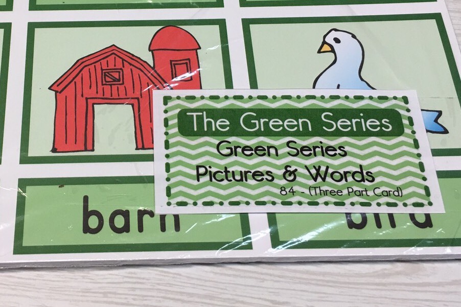 The Green Series – Pictures & Words 84 – (Three Part Card) Laminated Montessori