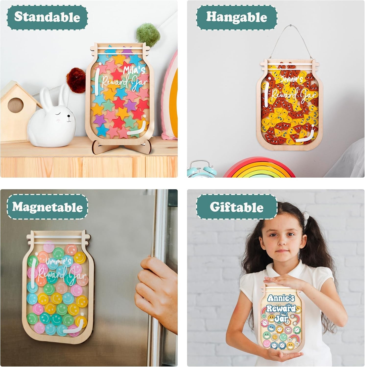 11″ DIY Name 65 Tokens Star Magnetic Reward Jar with Bookmark Gift for Classroom