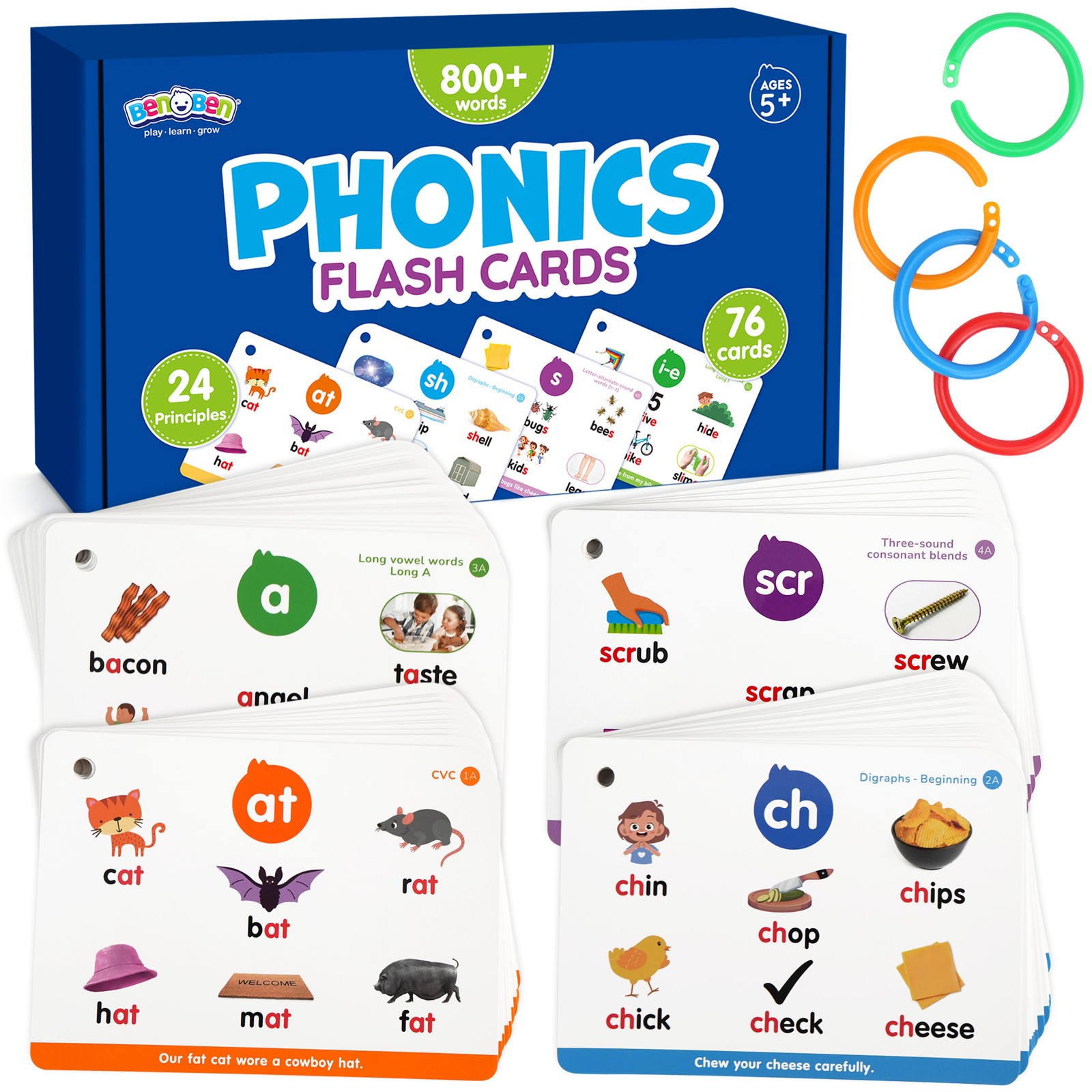 Phonics Flash Cards 76 Cards 24 Principles Learn to Read Phonics Games for Kids