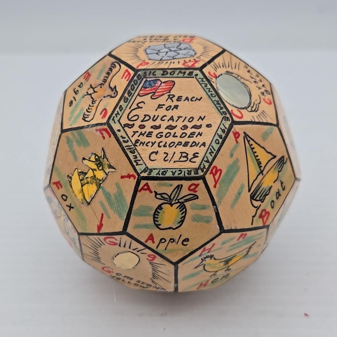 Handmade 4” “The Magic ABC Cube” Wood Hand Drawn Pictures Folk Art Unique