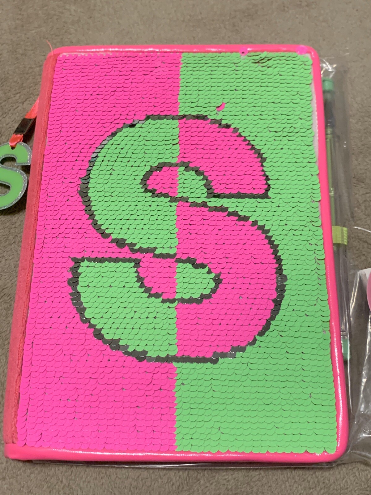 Justice Girls Sequin Neon Flip Sequins Diary Journal Writing Notebook Initial