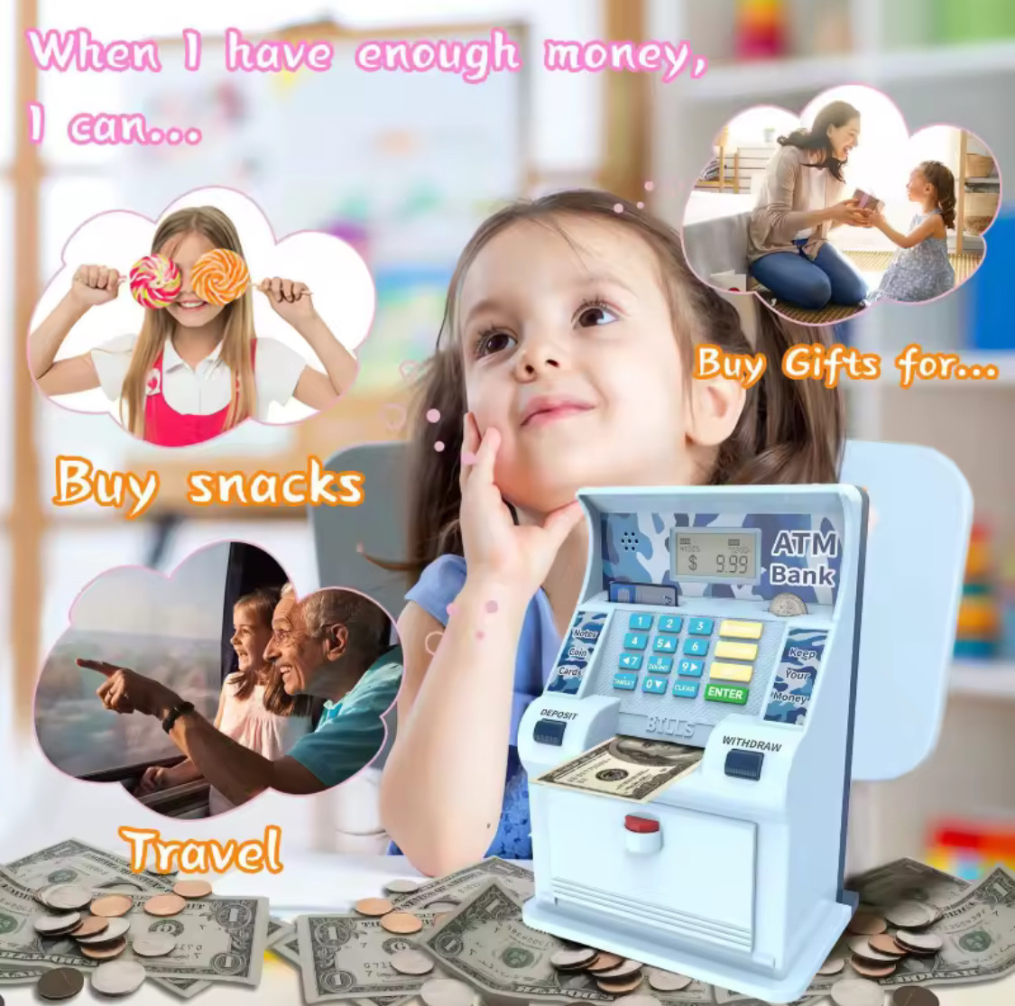 ATM Piggy Bank Kids Money Bank Electronic Saving Box Adult Coin Cash Machine