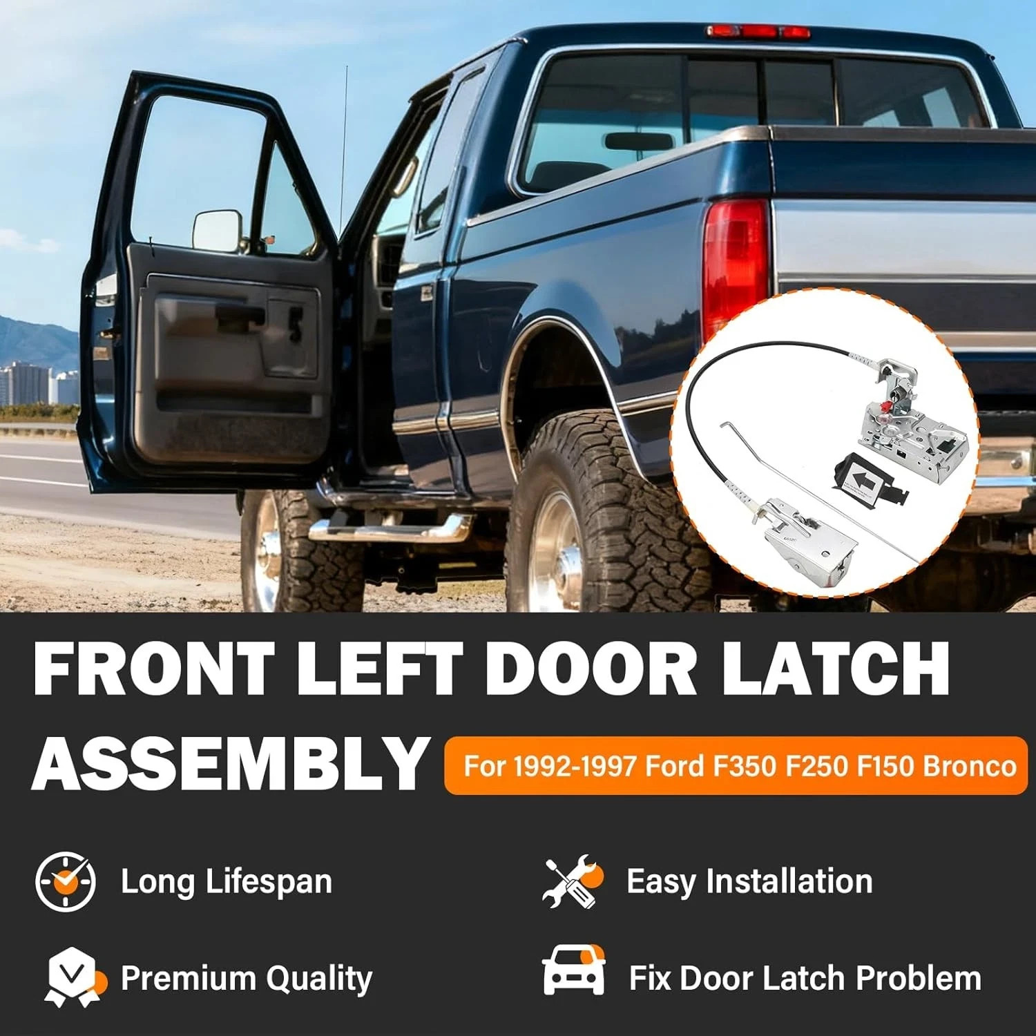 Front Left Door Latch Lock Assembly for 1992-1997 Ford F150 F250 F350 Bronco