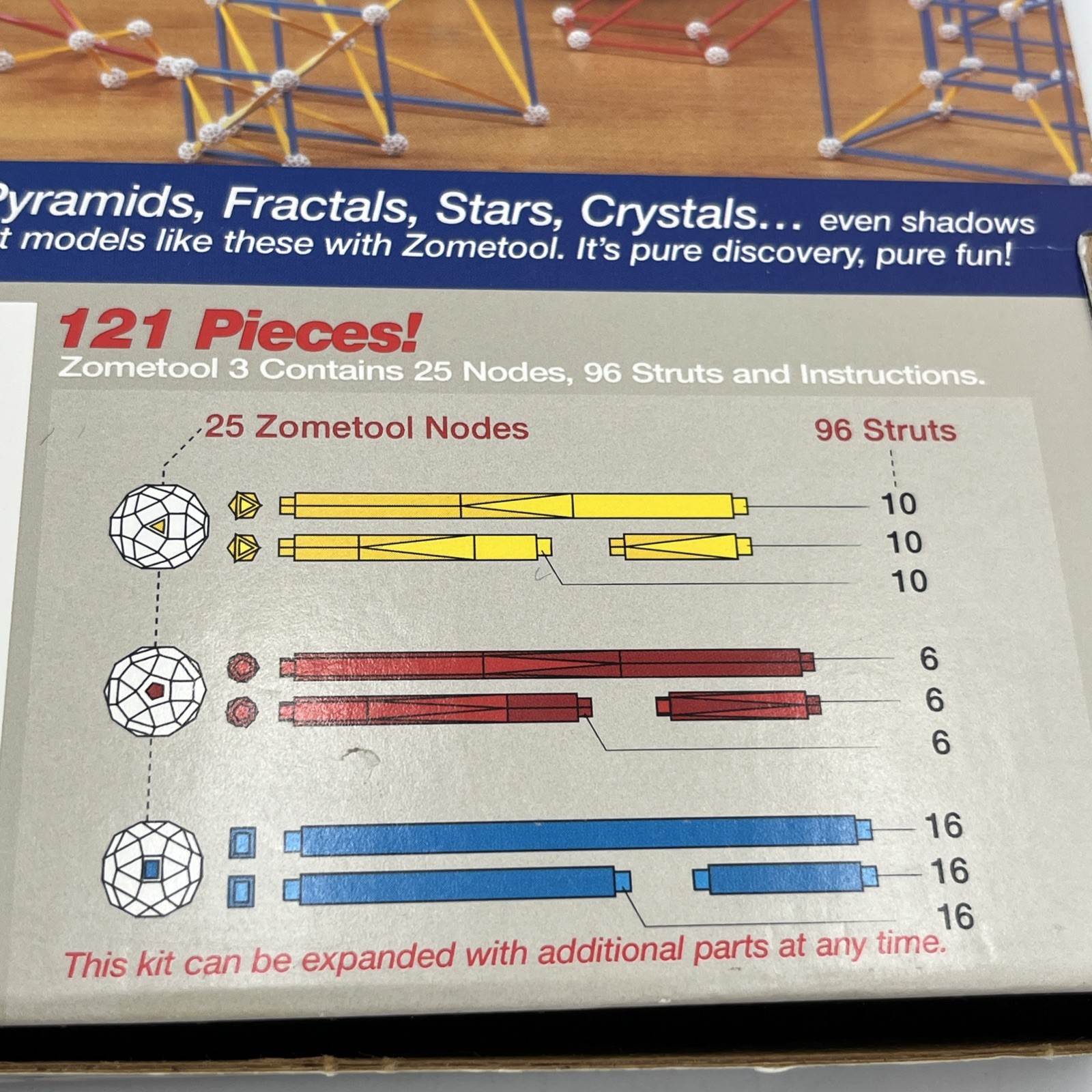 VTG Zometool 3 Construction Set 111 Pieces Domes Bridges Pyramids Crystals READ