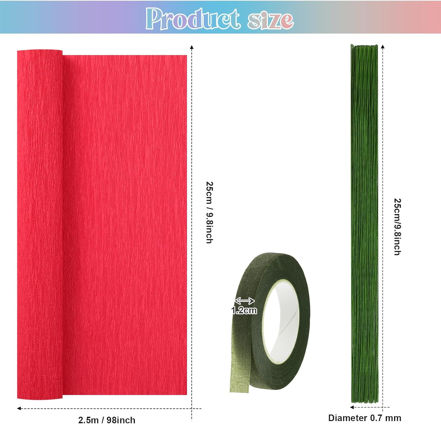57 Pcs Crepe Paper Flower DIY Kits 6 Rolls 35G Papel Crepe Sheets 50 Pcs Floral