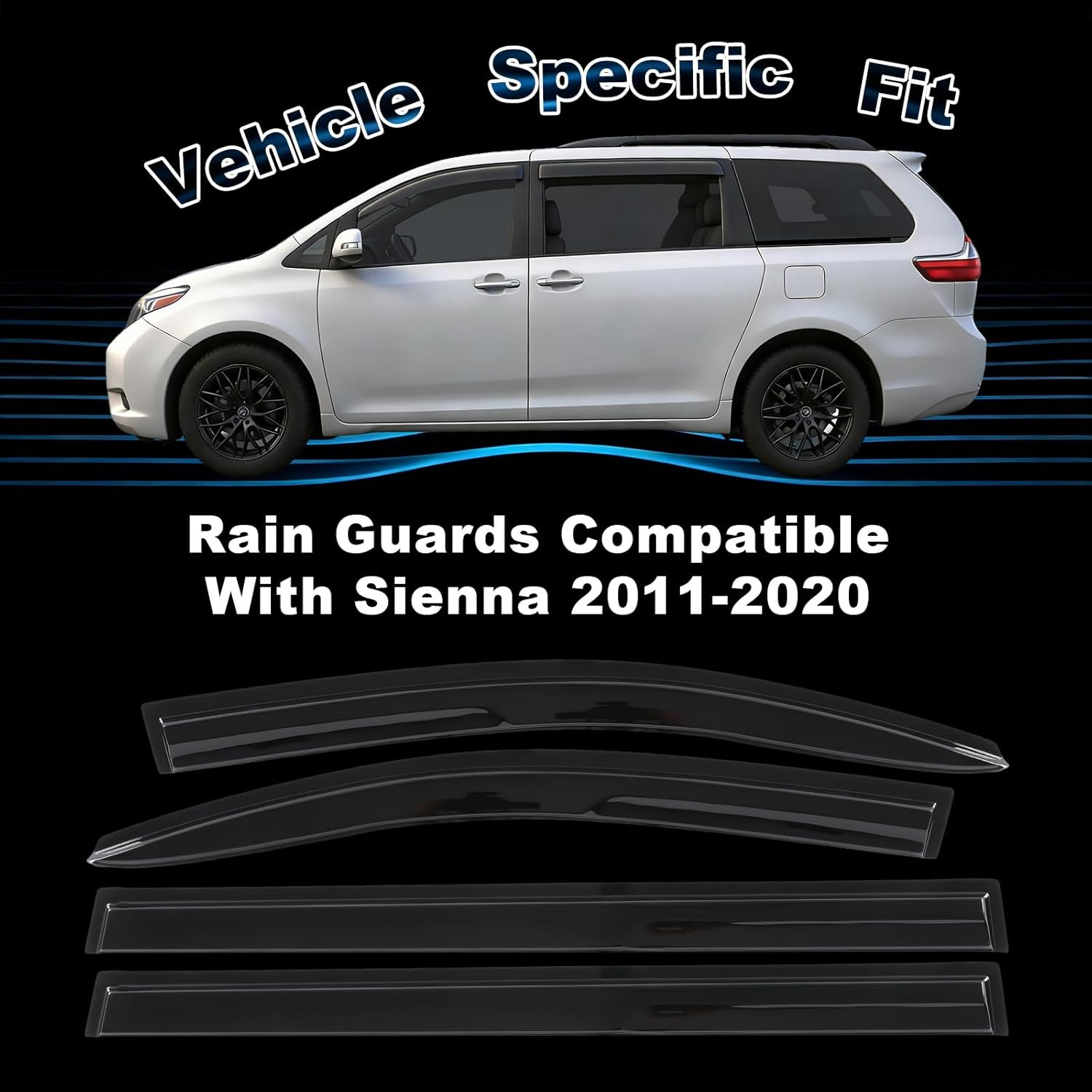 Smoked Out-Channel Window Vent Guard Rain Visors Compatible with 2011-2020 Toyot