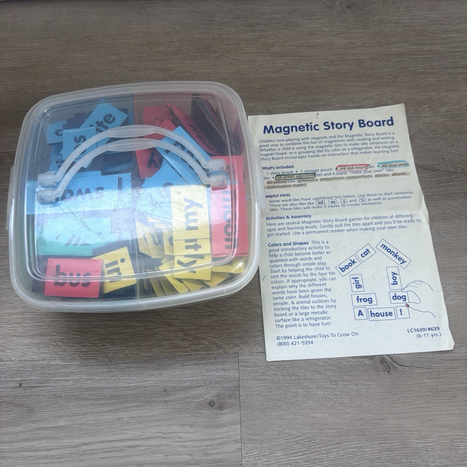 Lakeshore Vintage 1994 Magnetic Story Board Word Tiles Educational Game Box Toy