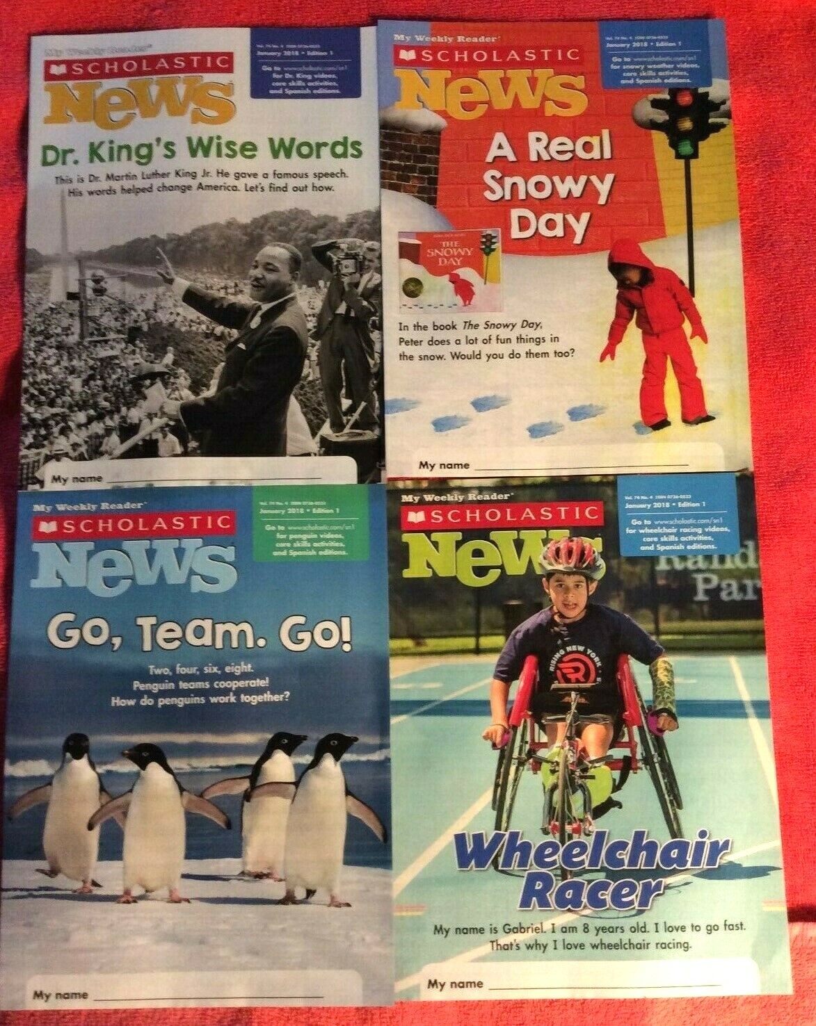 LOT OF 4 SCHOLASTIC READERS GRADE 1 JANUARY 2018 MARTIN LUTHER KING PENGUINS
