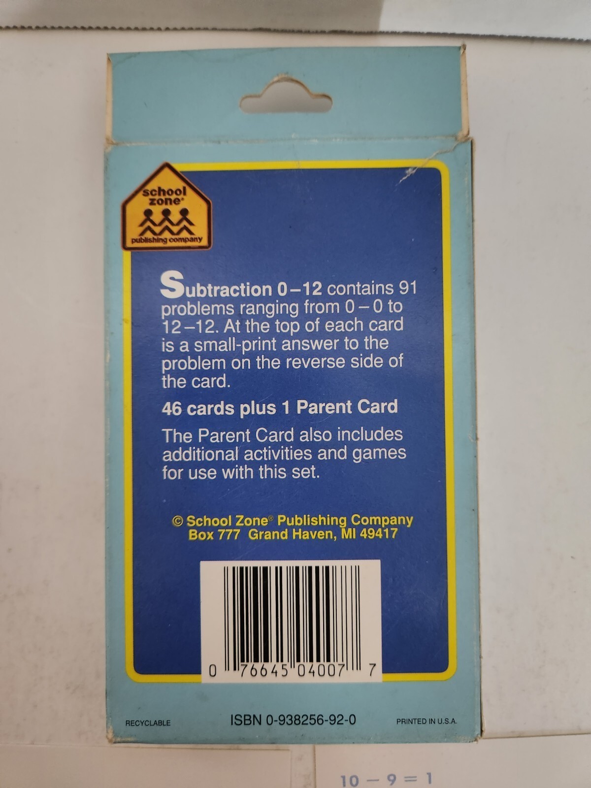 SUBTRACTION Flash Cards NOS from School Zone Home Schooling FREE SHIPPING 1984