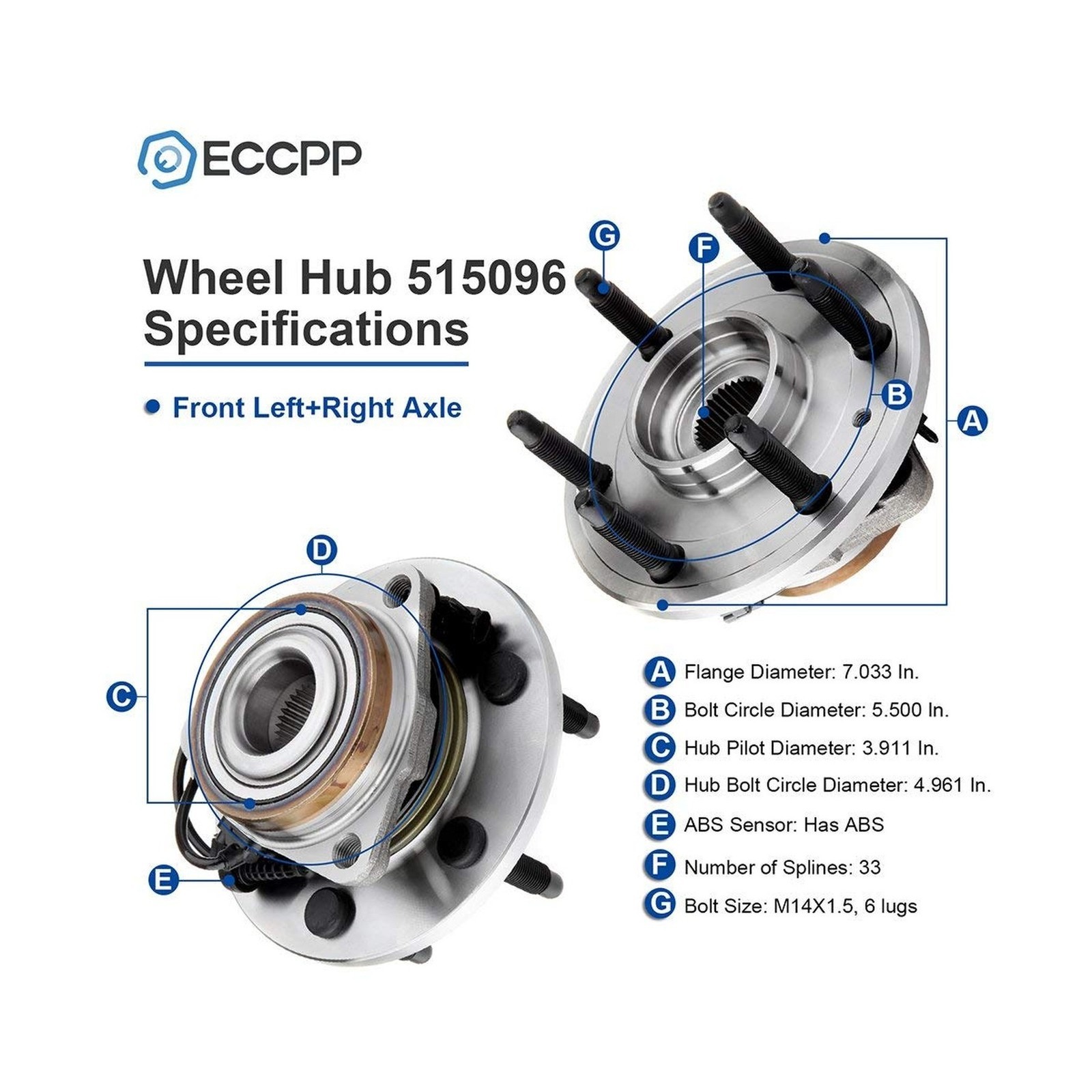 ECCPP Front Wheel Bearing Hub Assembly for 2007-2012 Cadillac Escalade, Chevy…