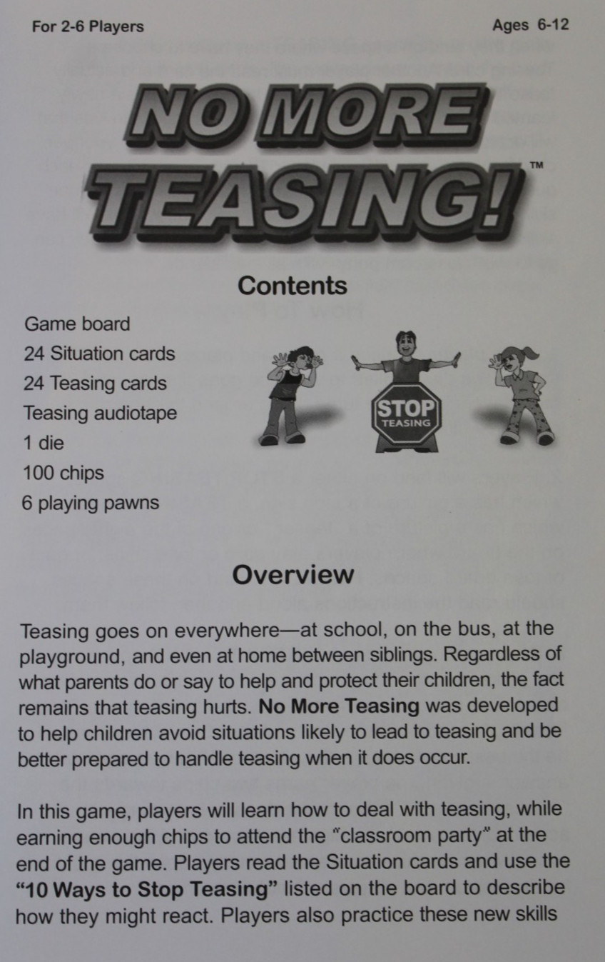 Homeschool Childswork/Childsplay No More Teasing Student Interactive Board Game