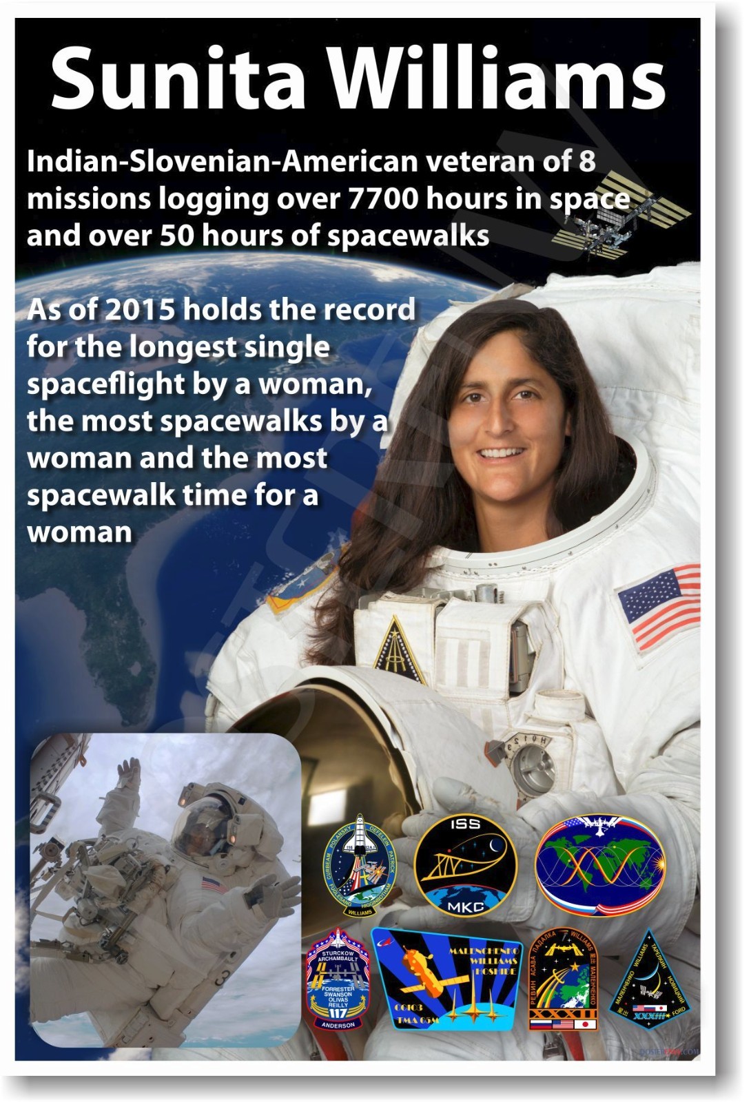 Astronaut Sunita Williams – Most Spacewalks by a Woman – NEW NASA POSTER