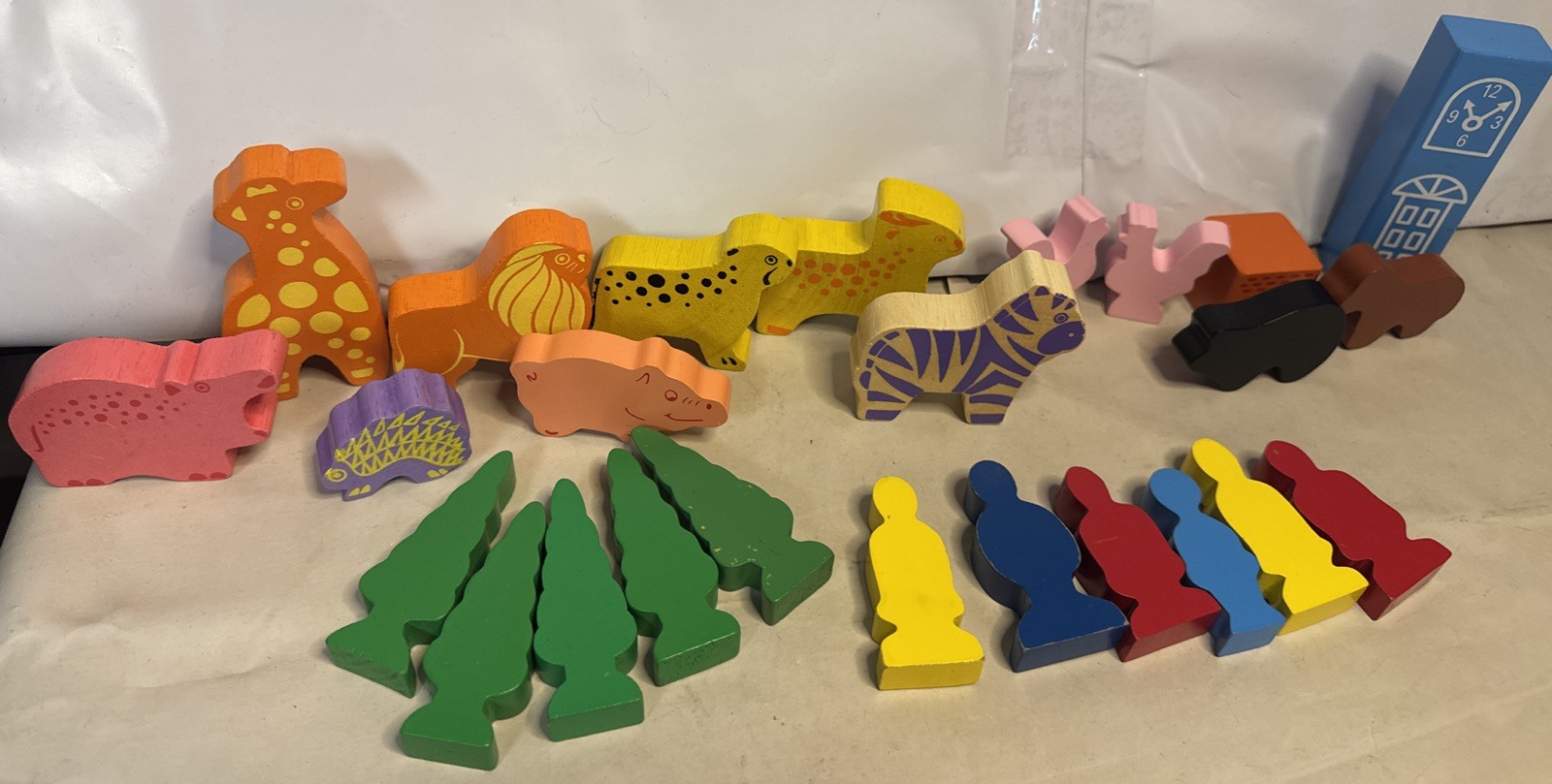 Set of 25 Wooden Zoo Animal Blocks Toys Preschool Kids Homeschool Educational