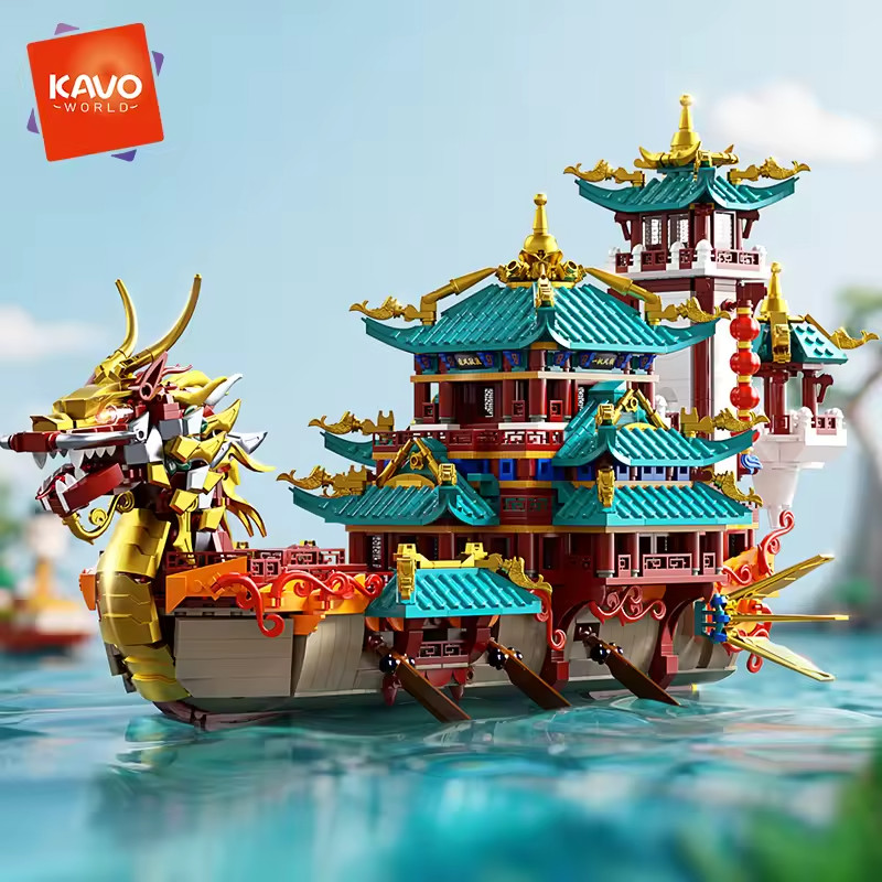 2453PCS Chinese Dragon Boat Building Bricks Model Traditional Architecture