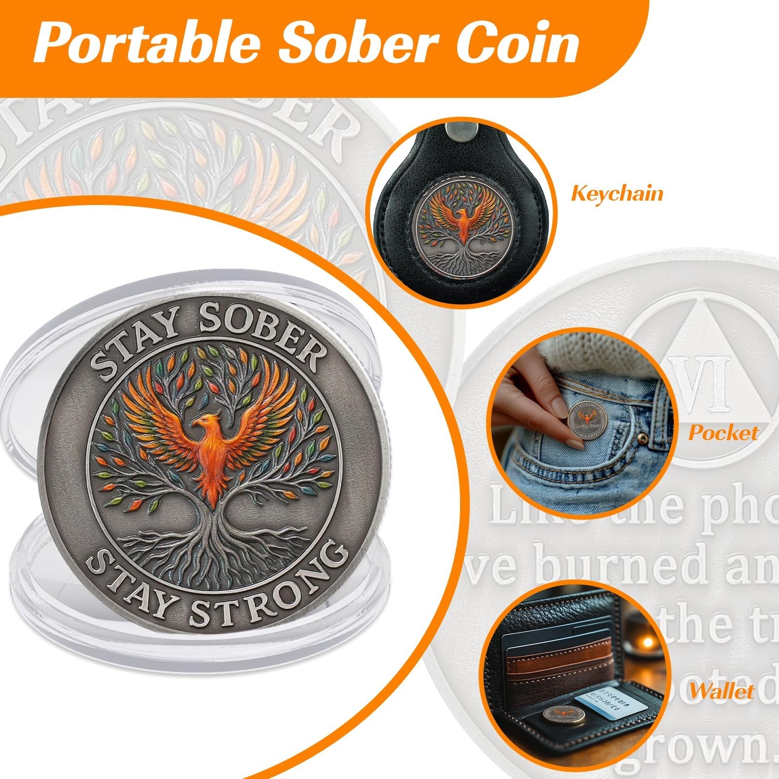 Phoenix Tree of Life 6 Year Sobriety Coin, Affirmation AA Medallion, Addictio…