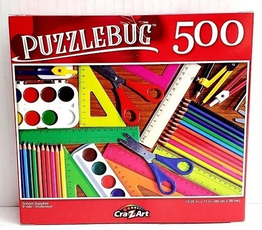 500pc PUZZLE JIGSAW SET SCHOOL SUPPLIES COLORFUL SANDALS KITTENS SWEETS GUMMIES