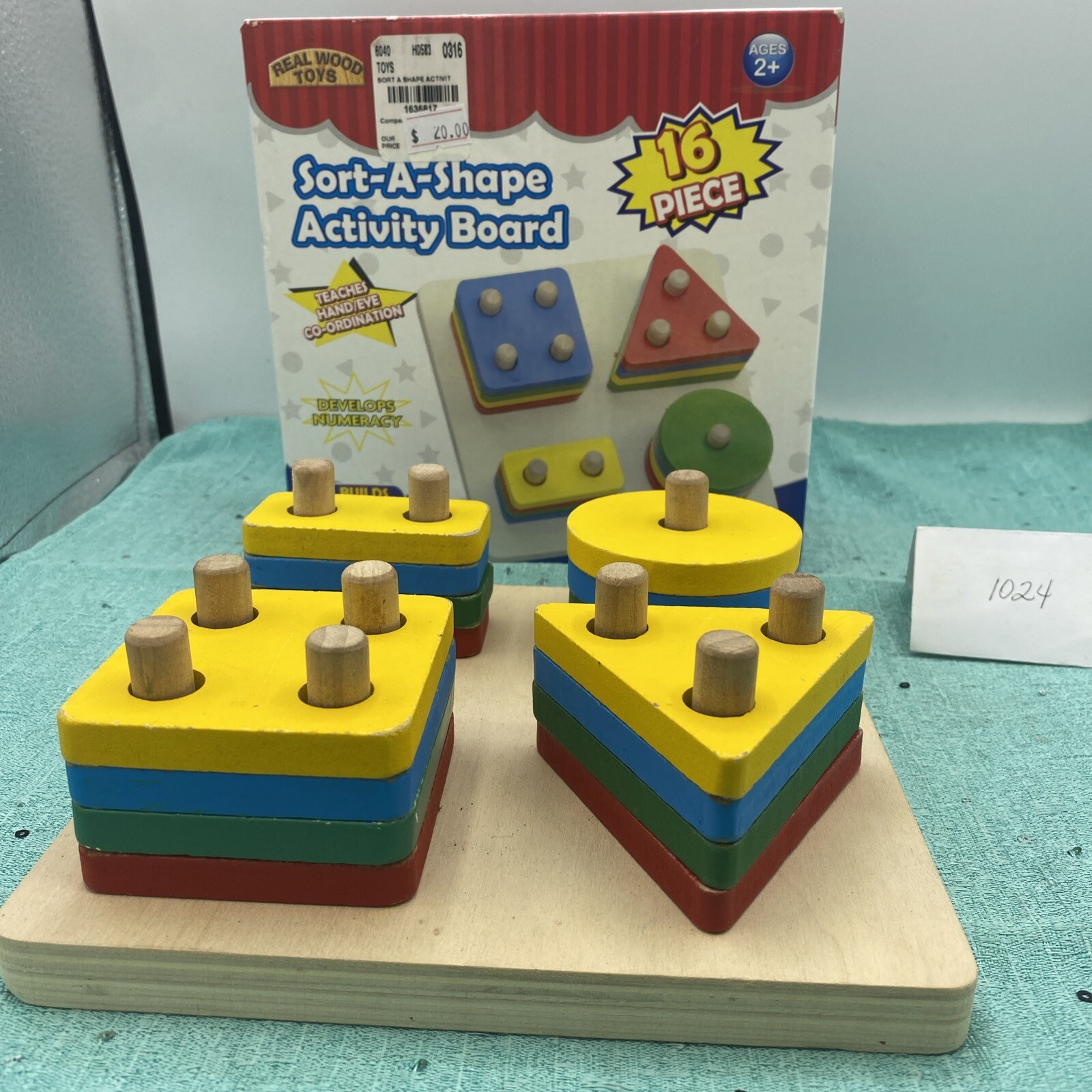 Vintage REAL WOOD TOYS Sort-A-Shape Activity Board Developmental Game