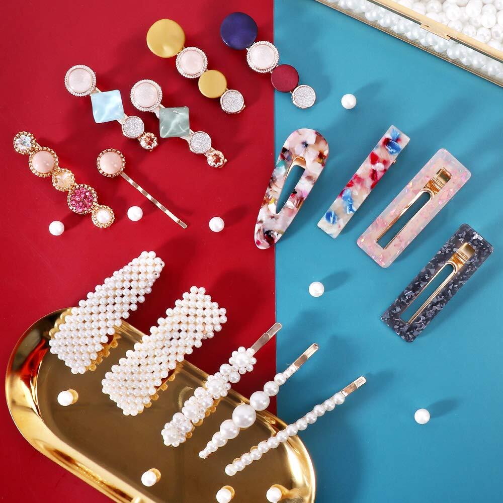 28 PCS Hingwah Pearls and Acrylic Resin Hair Clips, Handmade Hair Barrettes,
