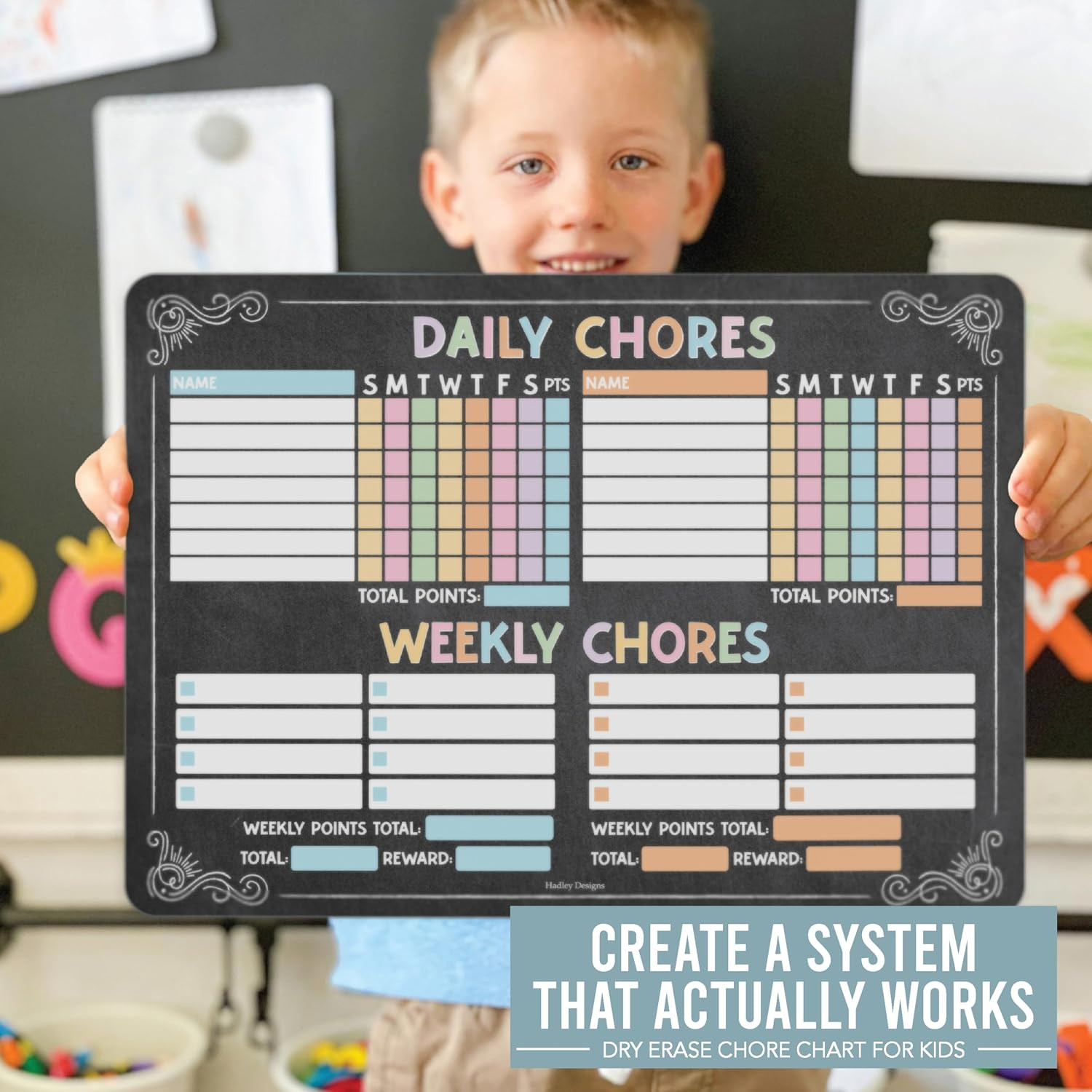 Magnetic Chore Chart for 2 Kids Dry Erase Refrigerator Weekly Planner