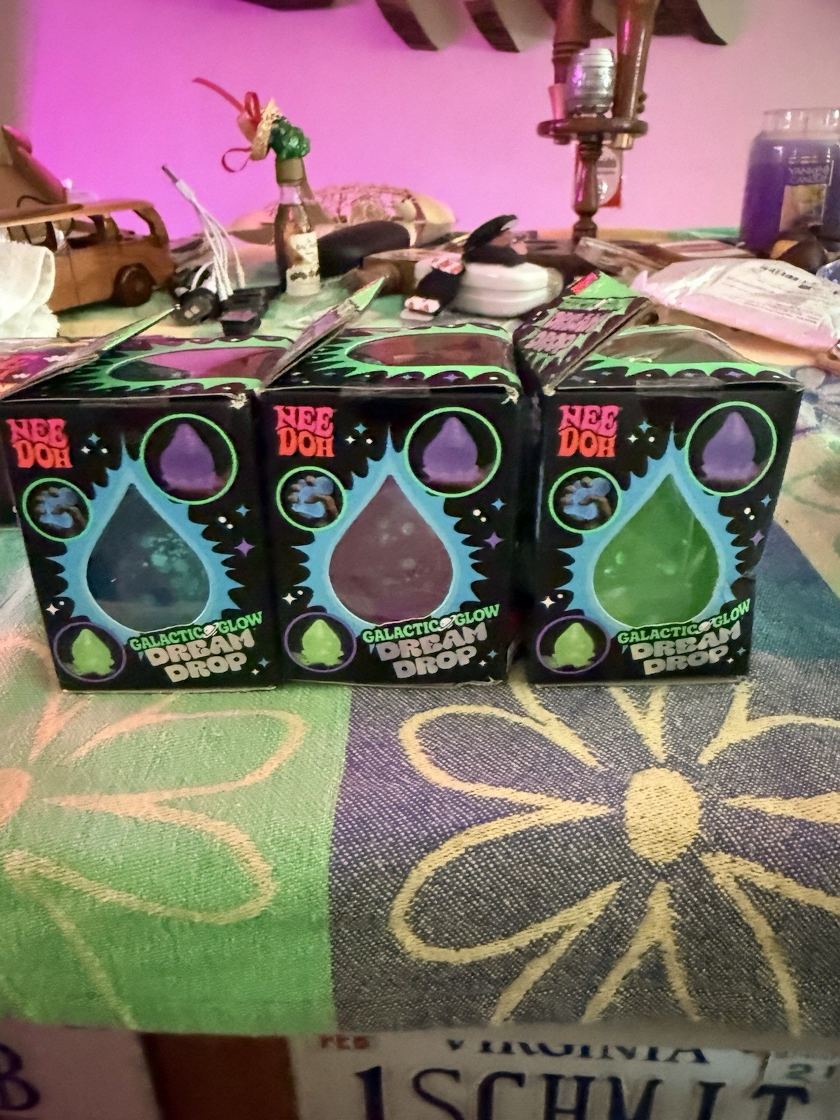 Schylling NeeDoh Galactic Glow Dream Drops Complete Set 3 Green Purple Blue RARE