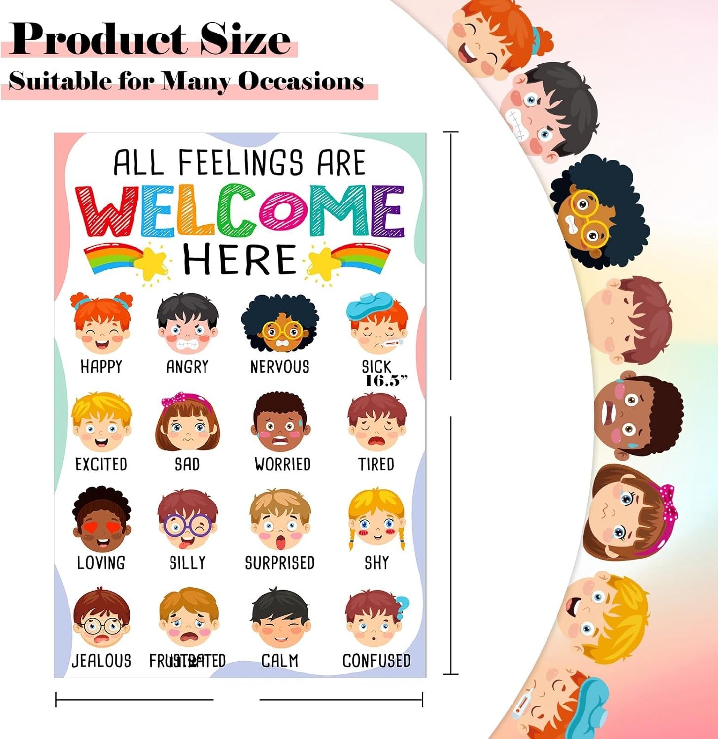 Colorful Feelings Poster for Classroom Decor – 11.2×16.5 Inch Kids Learning