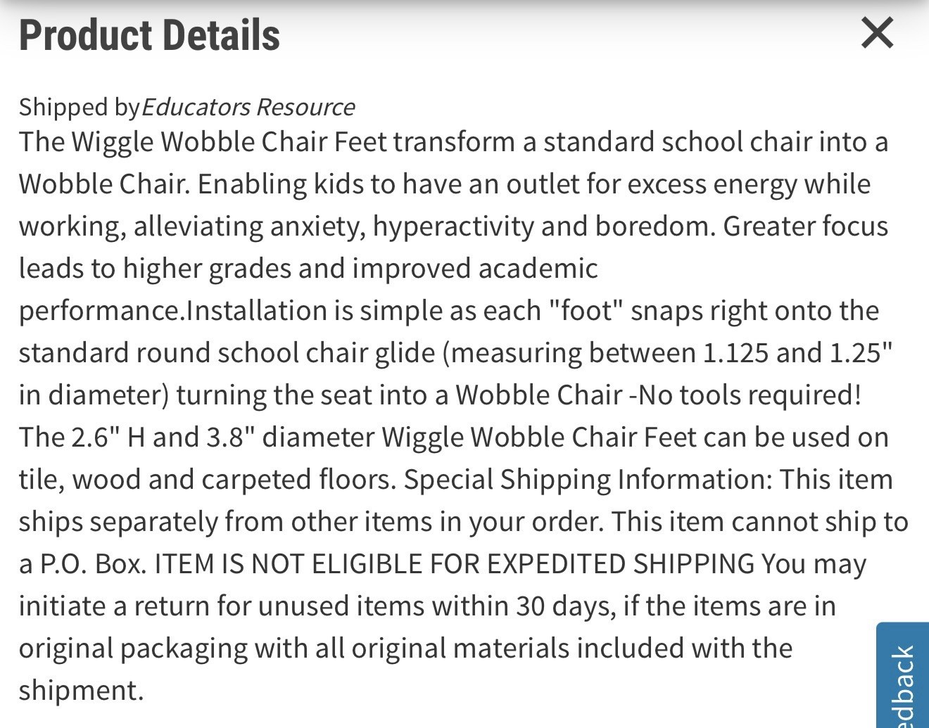 1 SET 4 Pieces Bouncy Band Wiggle Wobble Chair Feet Focus Transform Standard Sch